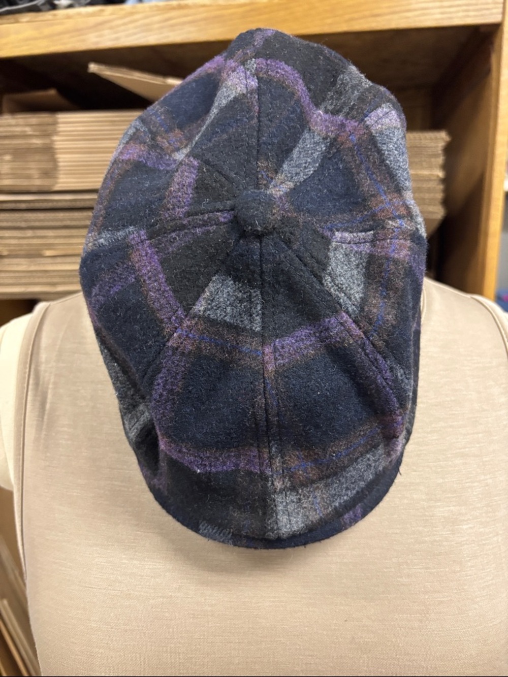Wool Plaid Newsboy Cap in purple, navy and Gray 58cm